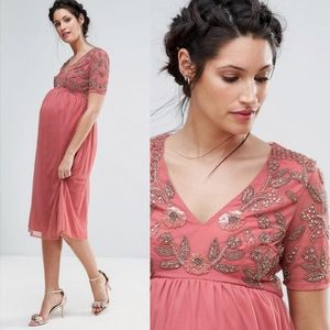 Maya Maternity Pink V Neck Embellished Dress